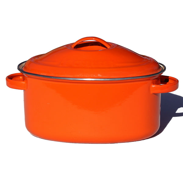 Cocotte ovale vintage en tôle d'aluminium émaillée orange Le Creuset