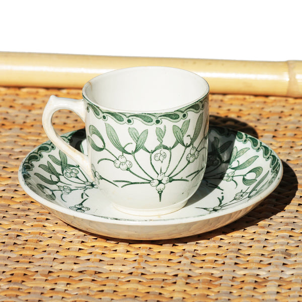 Tasse à café ancienne + soucoupe en faïence de BFK Boch Frères Keramis modèle Gui