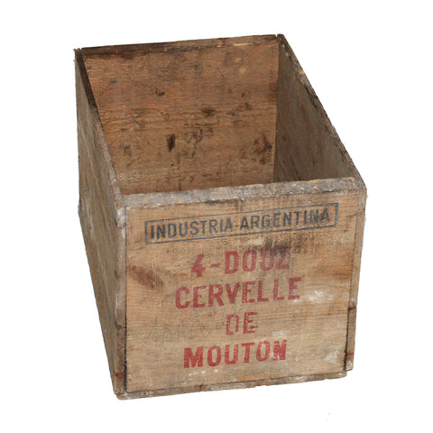 Ancienne petite caisse de boucherie / triperie en bois vide Cervelle de Mouton