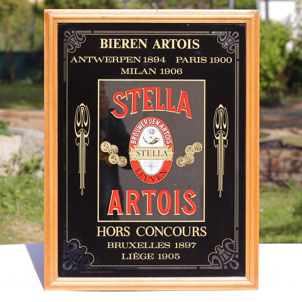 Grand miroir publicitaire vintage sérigraphié bière Stella Artois