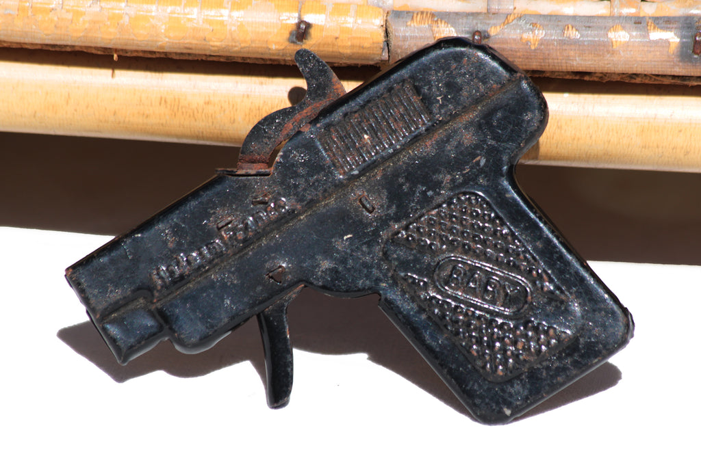 ANCIEN jouet Pistolet revolver en tôle emballage comme à l'origine