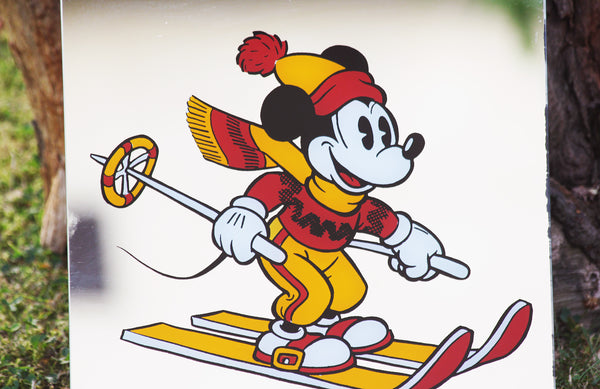 Miroir vintage Mickey skieur Walt Disney Productions sans encadrement