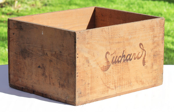 Ancienne caisse publicitaire en bois vide Chocolat Suchard