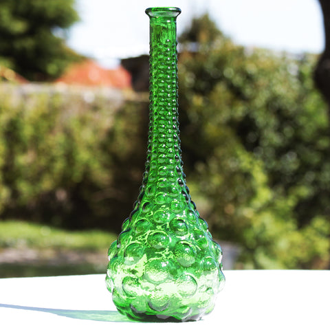 Carafe italienne vintage en verre d'Empoli vert diamant 34.5 cm (sans bouchon)