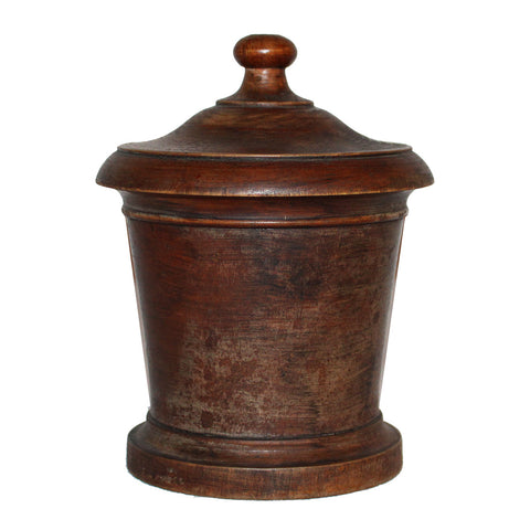 Ancienne boîte cylindrique à ficelle en bois exotique Lignum Vitae