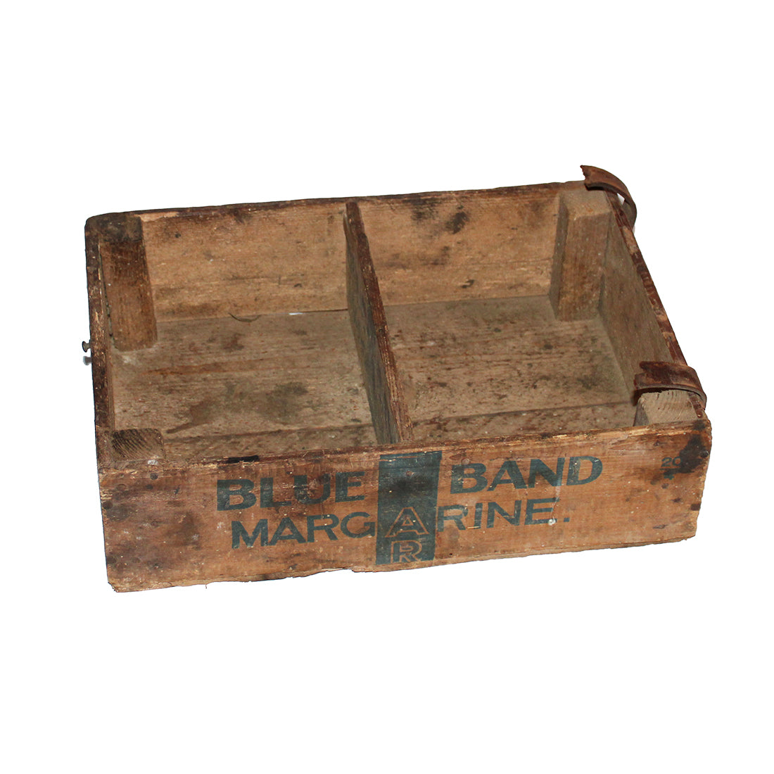 Ancienne petite caisse publicitaire en bois vide margarine Blue Band
