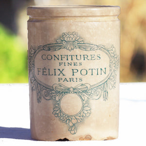 Ancien pot à confitures publicitaire Félix Potin Paris en grès vernissé de KG Lunéville