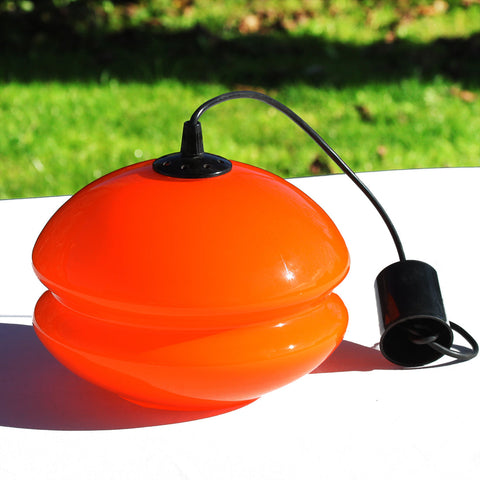 Lustre suspension vintage space age en verre opaline orange pop