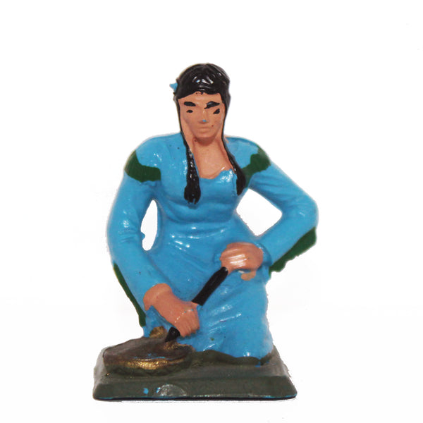 Figurine plastique Starlux femme squaw indienne bleue Far West petite casse