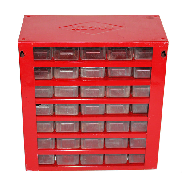 Petit meuble organiseur à bricolage vintage en tôle rouge 35 tiroirs