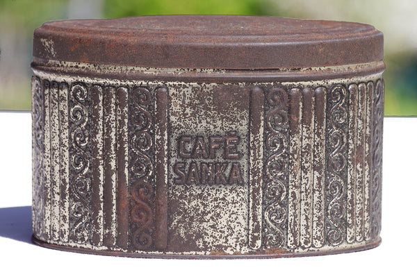 Old Sanka coffee advertising box in sheet metal