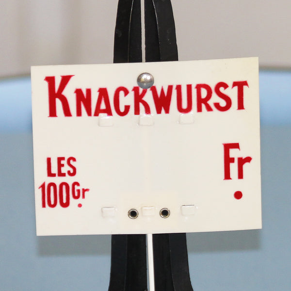 Ancienne étiquette de boucherie prix de knackwurst pour 100 gr. années 1950/1960