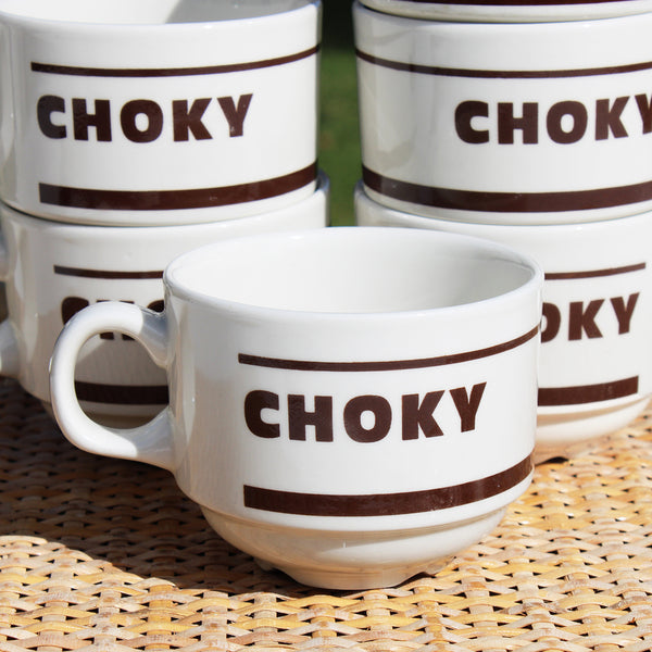 Ensemble de 6 tasses à thé publicitaires Choky de bistrot