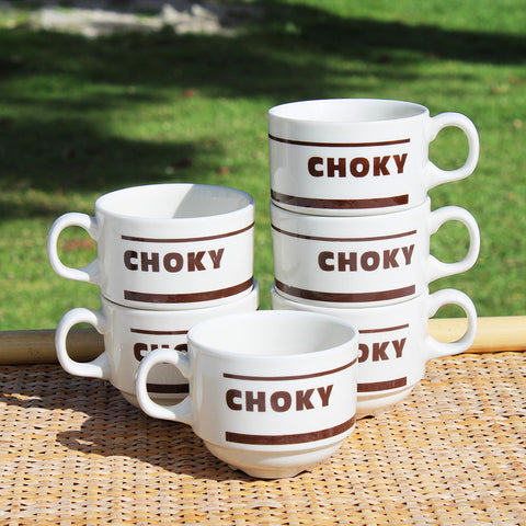 Ensemble de 6 tasses à thé publicitaires Choky de bistrot
