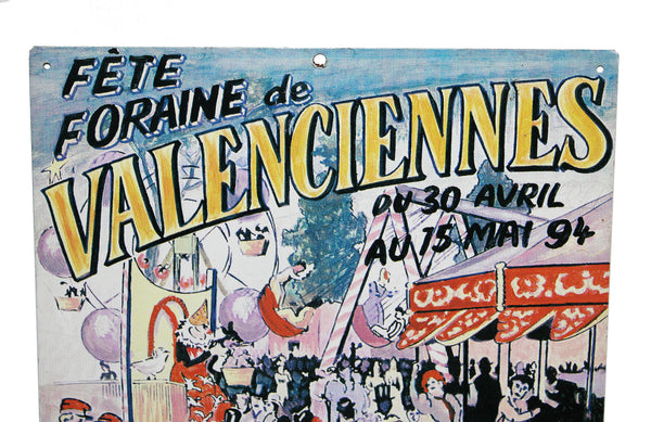 Art forain plaque publicitaire vintage en tôle sérigraphiée Fête Foraine de Valenciennes 1994