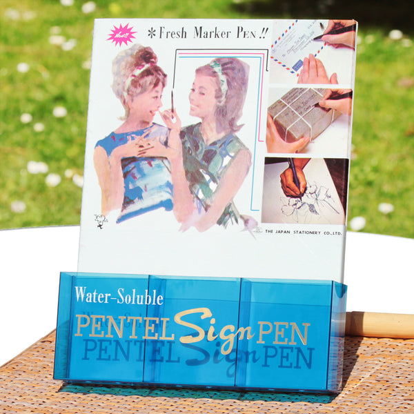 Présentoir publicitaire vintage de papeterie pour les stylos Pentel Sign Pen