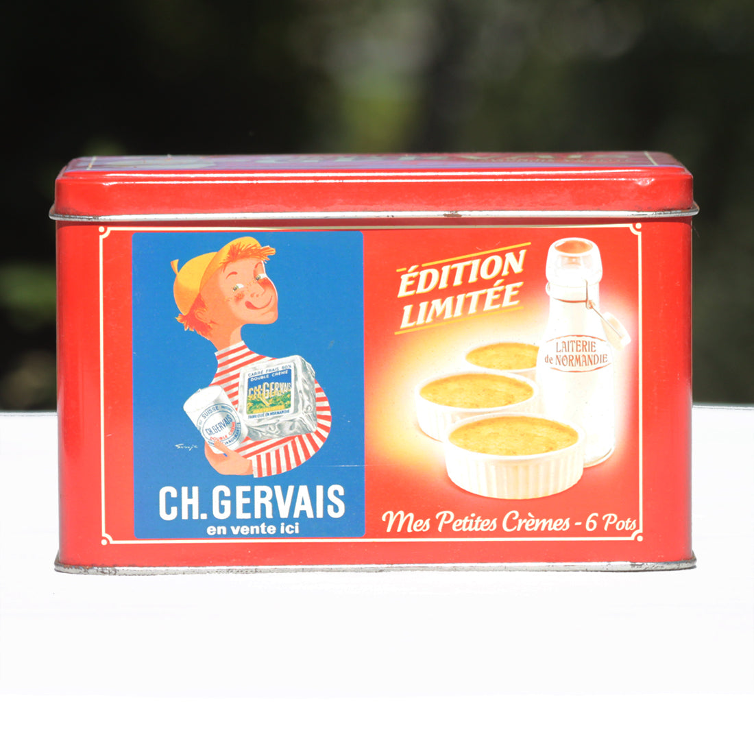 Boîte publicitaire Charles Gervais vide édition limitée en tôle lithographiée