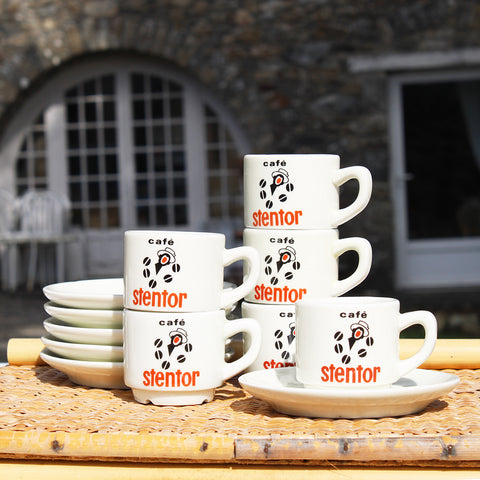 Ensemble de 6 tasses à café vintages publicitaires Café Stentor + 6 soucoupes