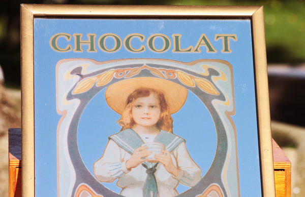 Miroir publicitaire de bistrot vintage sérigraphié Chocolat Van Houten Suchard