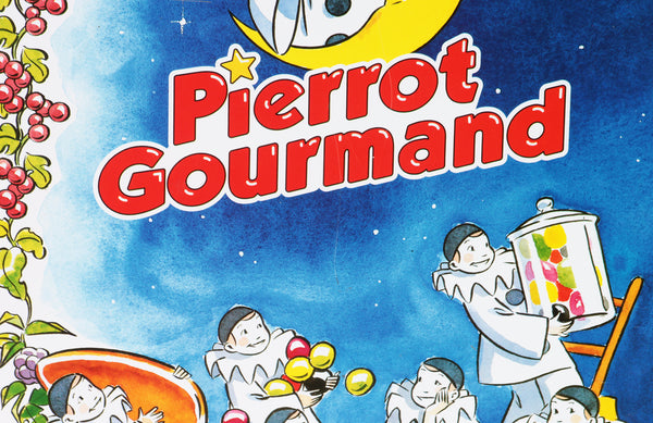 Plaque publicitaire Pierrot Gourmand l'Inventeur de la Sucette en tôle lithographiée