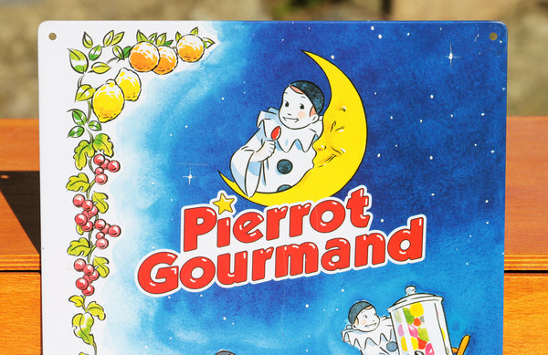 Plaque publicitaire Pierrot Gourmand l'Inventeur de la Sucette en tôle lithographiée