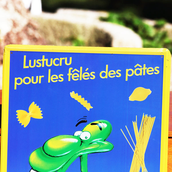 Plaque publicitaire vintage Lustucru en tôle lithographiée ( années 1980 )