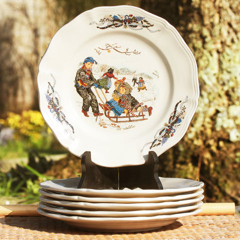 Set of 6 flat plates in Lunéville earthenware Belle Alsace collection (6 designs)