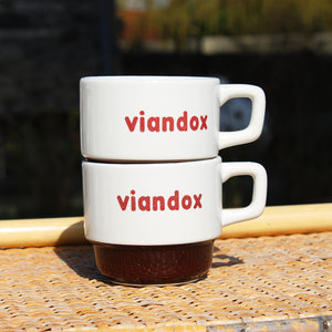 Paire de tasses à thé publicitaires Viandox vintage de bistrot