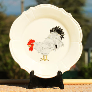 Assiette plate vintage 28 cm en faïence de Niderviller modèle Cour Normande coq blanc