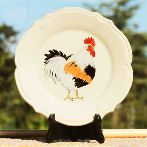 Assiette plate vintage 28 cm en faïence de Niderviller modèle Cour Normande coq tricolore