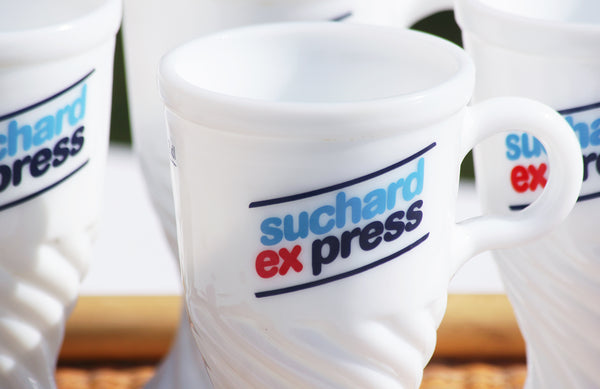Ensemble de 4 grandes tasses à chocolat publicitaires vintages Suchard Express