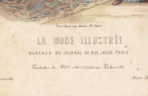 Ancienne gravure sous cadre La Mode Illustrée Toilettes de Mme Coussinet