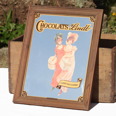 Miroir publicitaire vintage sérigraphié Chocolats Lindt - Costumes Empire