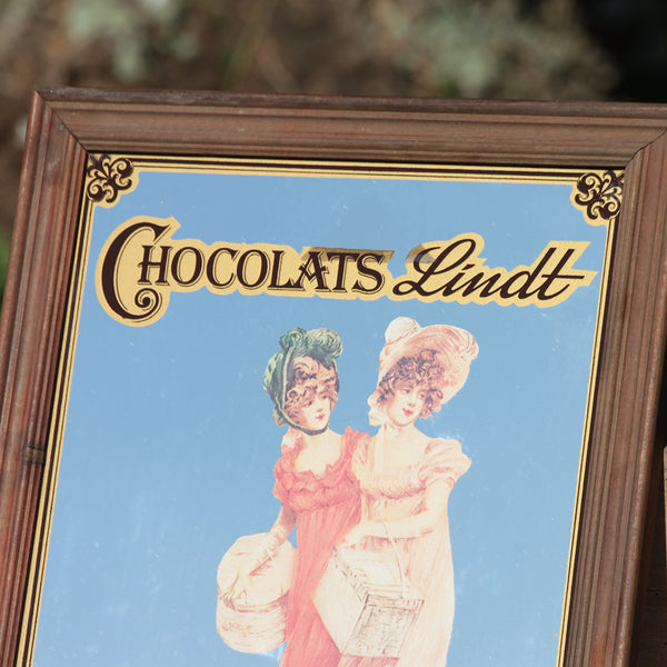 Miroir publicitaire vintage sérigraphié Chocolats Lindt - Costumes Empire