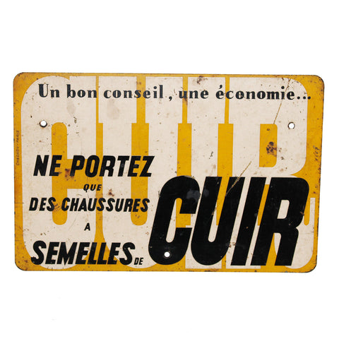 Ancienne plaque publicitaire de cordonnier pour les semelles de cuir