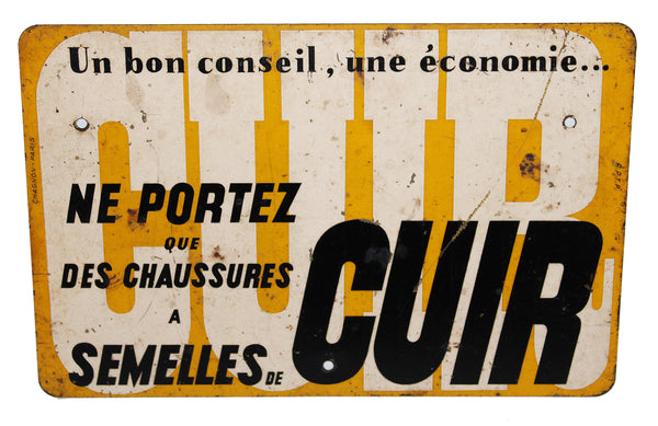 Ancienne plaque publicitaire de cordonnier pour les semelles de cuir