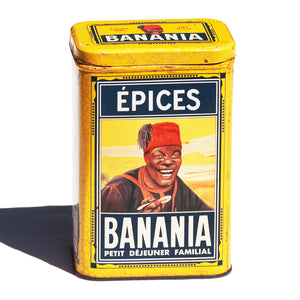 Boîte publicitaire vintage Banania vide en tôle lithographiée 1 kg modèle épices