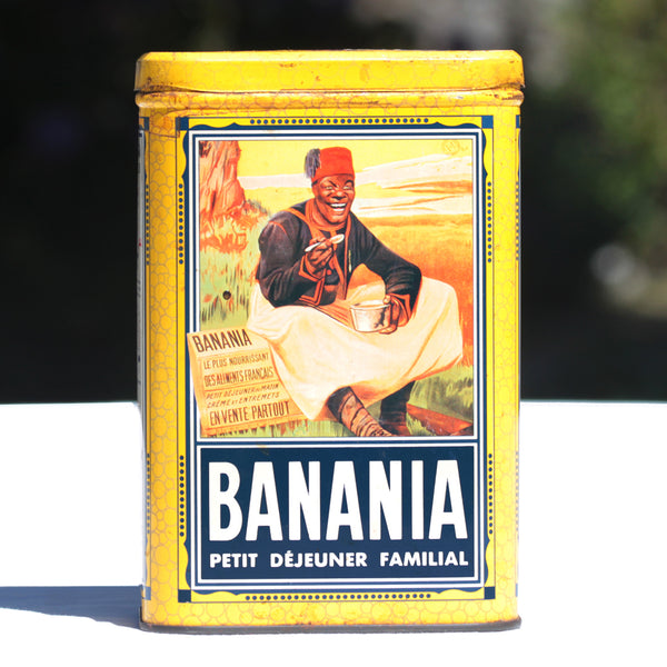 Boîte publicitaire vintage Banania vide en tôle lithographiée 1 kg modèle épices