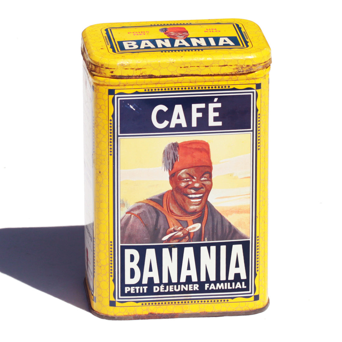 Boîte publicitaire vintage Banania vide en tôle lithographiée 1 kg modèle café