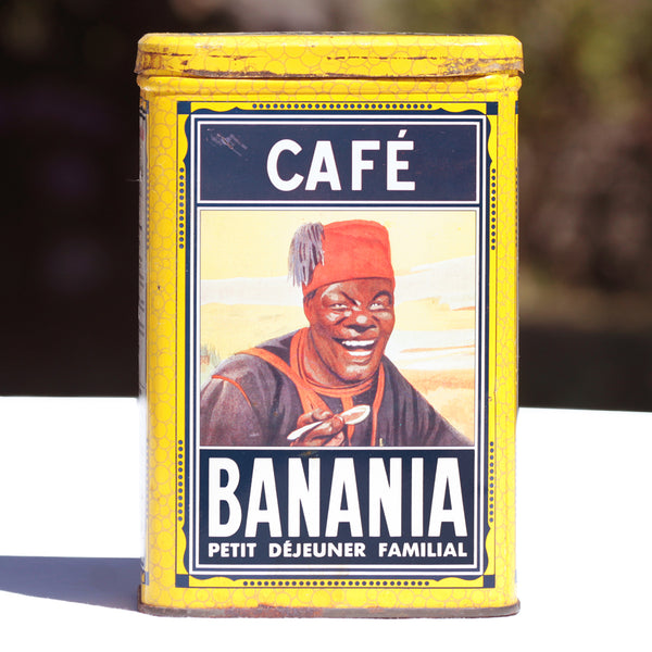 Boîte publicitaire vintage Banania vide en tôle lithographiée 1 kg modèle café