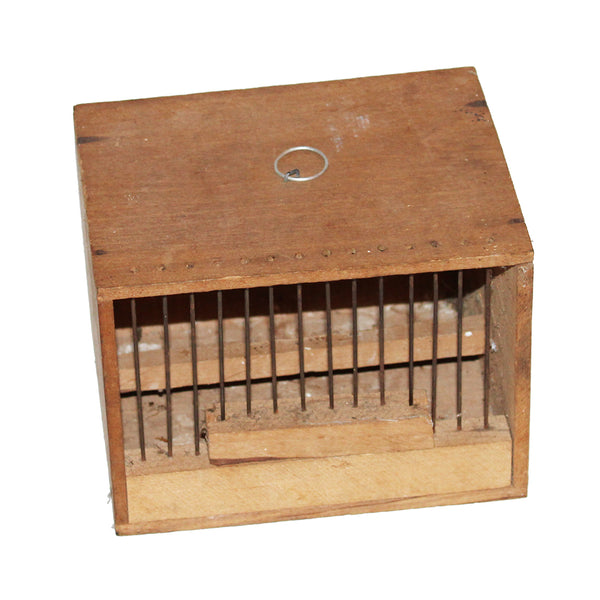 Ancienne petite cage de transport à oiseau en bois