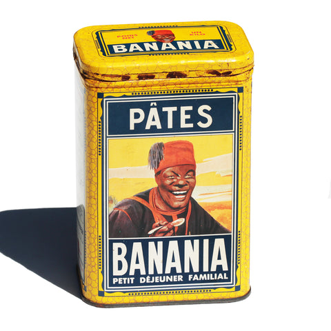 Boîte publicitaire vintage Banania vide en tôle lithographiée 1 kg modèle pâtes