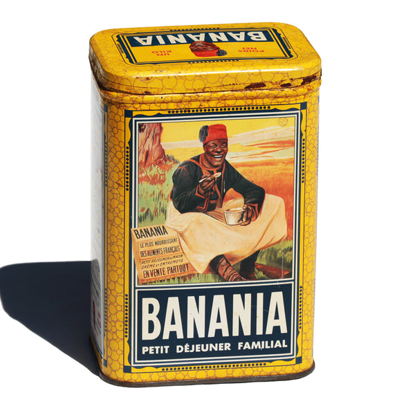 Boîte publicitaire vintage Banania vide en tôle lithographiée 1 kg modèle pâtes