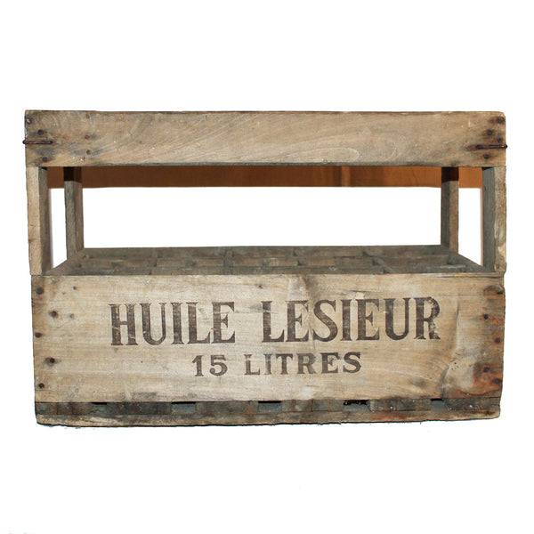 Ancienne caisse / casier publicitaire Huile Lesieur en bois pour 15 bouteilles