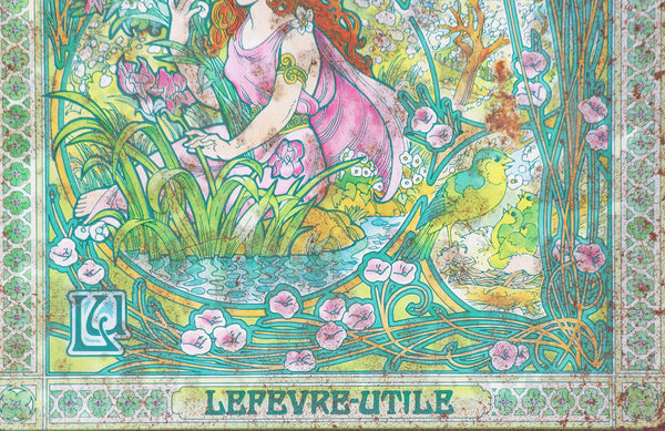 Old Lefevre-Utile LU biscuit advertising box in lithographed sheet metal, Le Printemps model