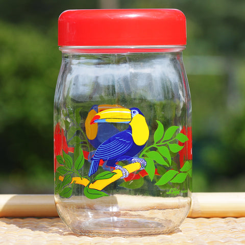 Bocal en verre vintage Le Parfait 1 litre modèle toucan & hibiscus