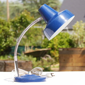 Lampe de bureau industrielle flexible à poser vintage bleue