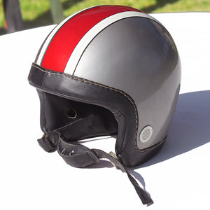 Casque jet original vintage argent & rouge pour scooter ou moto