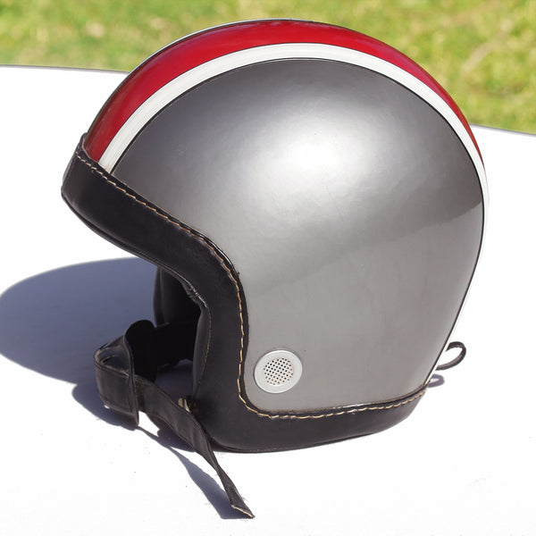 Casque jet original vintage argent & rouge pour scooter ou moto