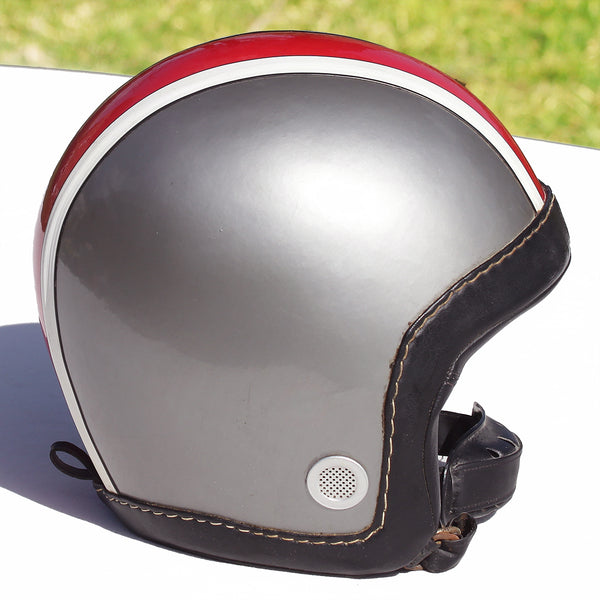 Casque jet original vintage argent & rouge pour scooter ou moto